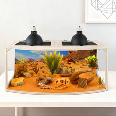 PROLEE Bearded Dragon Tank side view with oak finish shows a sturdy habitat for terrestrial reptiles.