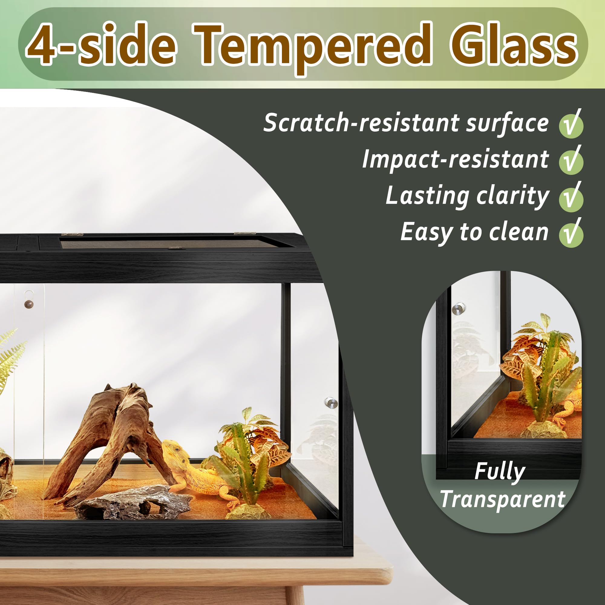 PROLEE Bearded Dragon Tank mesh roof enables ventilation and lighting mounting