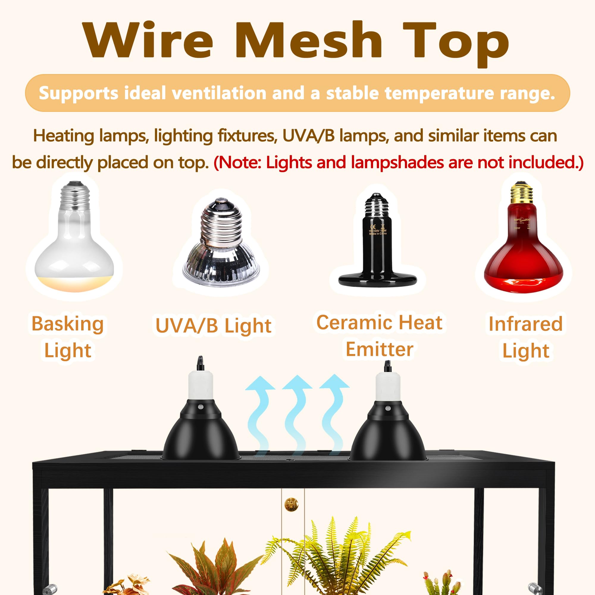 PROLEE Bearded Dragon Tank offers ventilation-friendly design for safe heat lamp use.