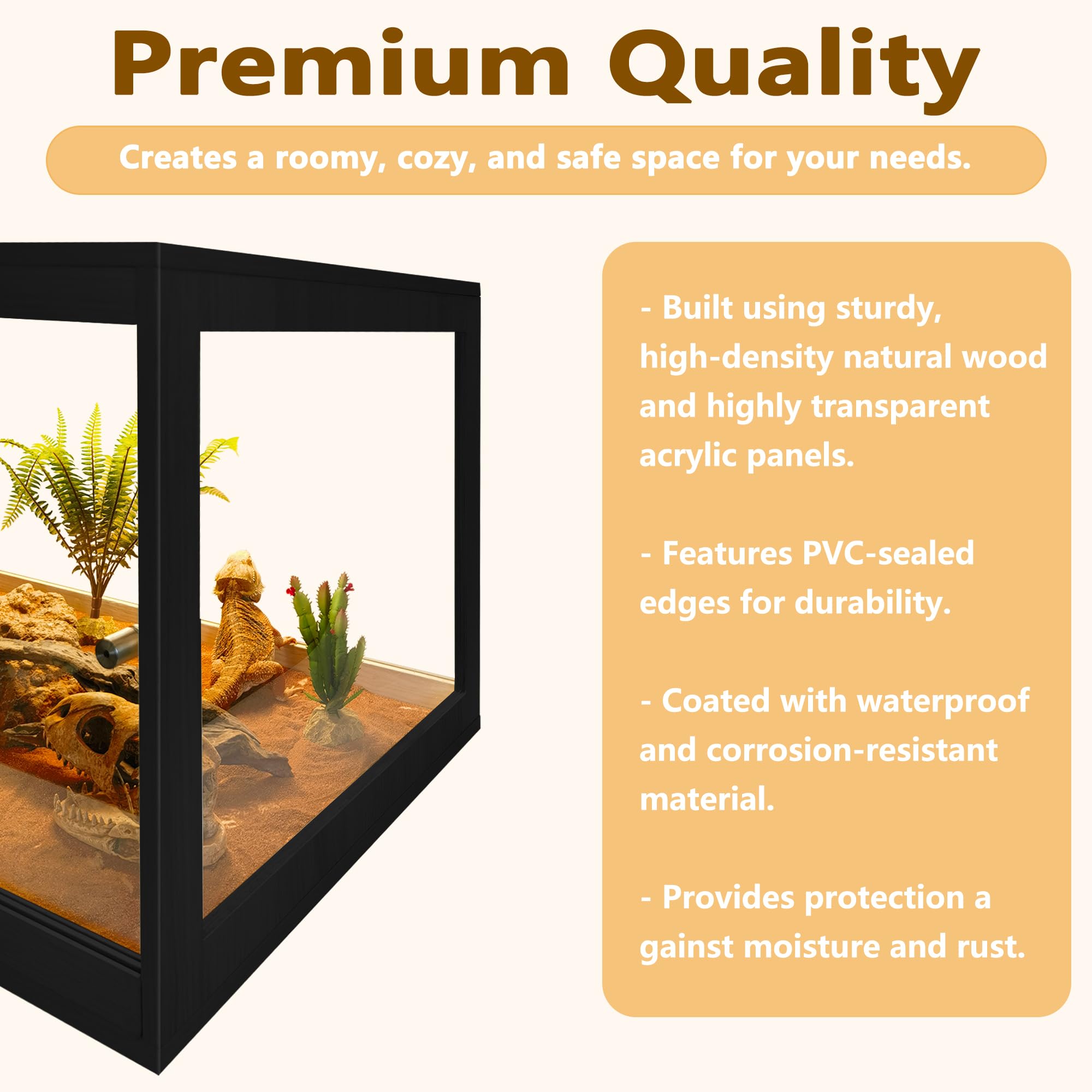 PROLEE Bearded Dragon Tank features waterproof acrylic bottom for easier cleaning.