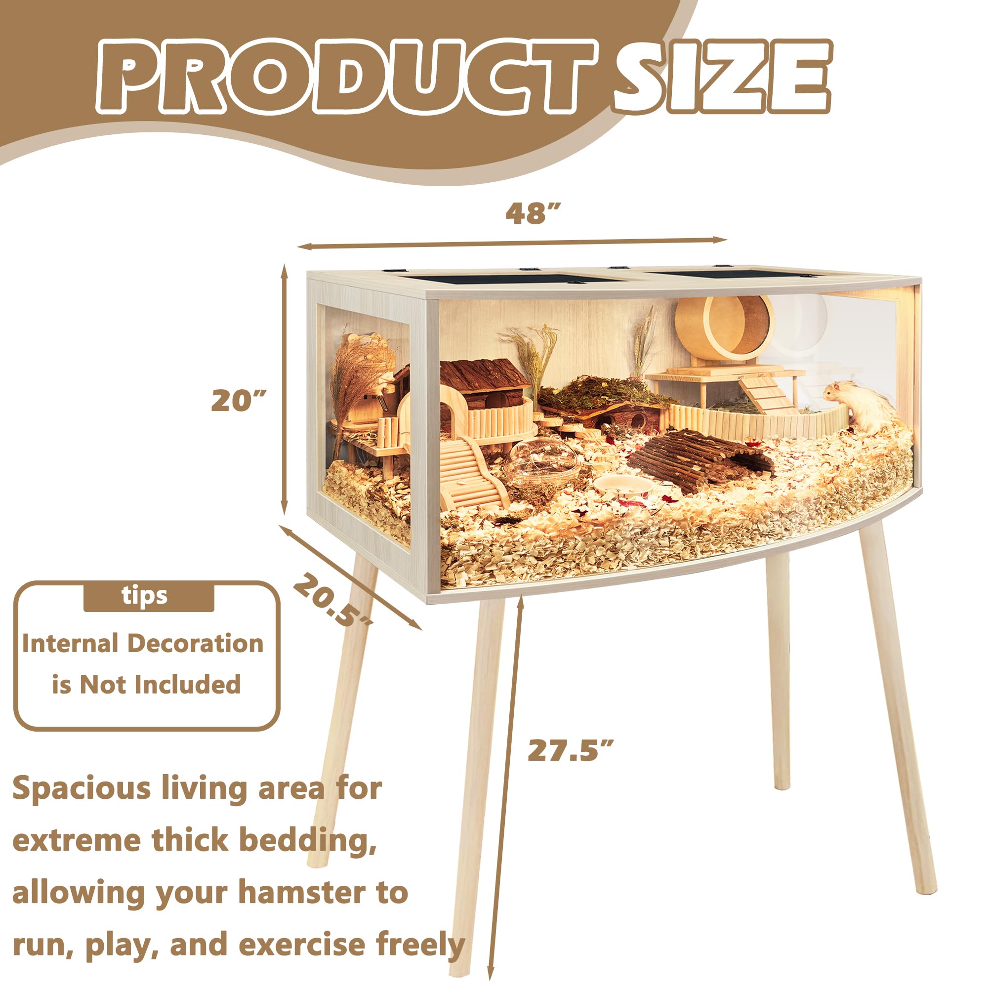 PROLEE hamster cage curved front acrylic: wide view with less glare for easy observation