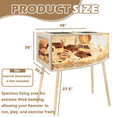 PROLEE hamster cage curved front acrylic: wide view with less glare for easy observation