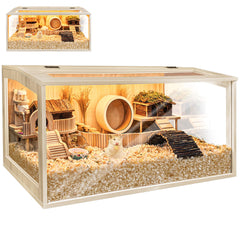 PROLEE hamster cage with open-top acrylic sheets for easy interaction and visibility.