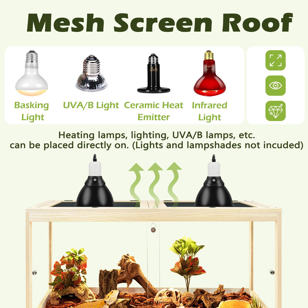 PROLEE reptile habitat mesh top provides ventilation for heat lamps and stable climate