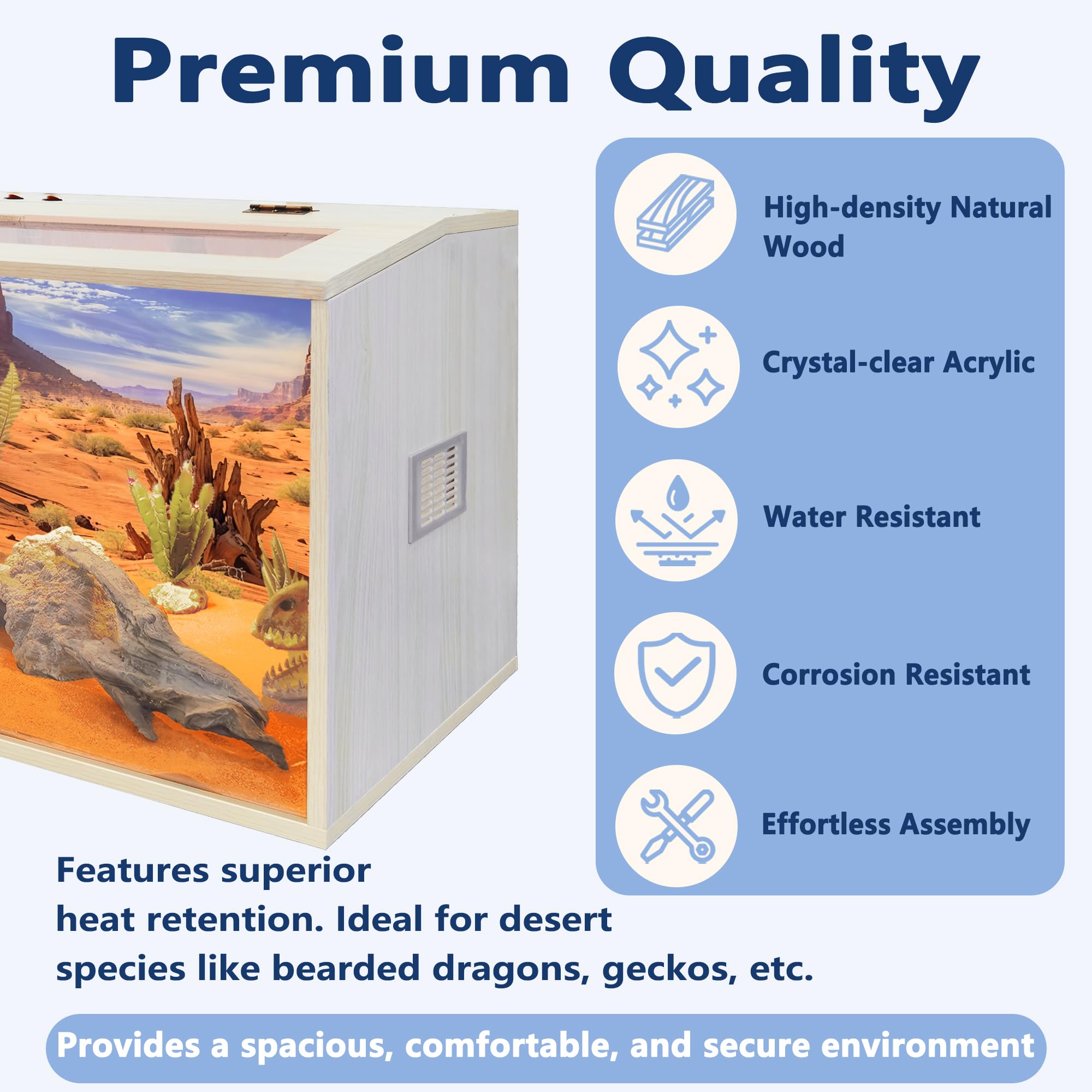 PROLEE Reptile Terrarium 40-inch model shows three-socket lighting option.