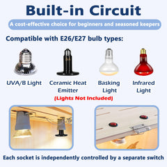 PROLEE Reptile Terrarium built-in socket image demonstrates lighting compatibility for warmth.