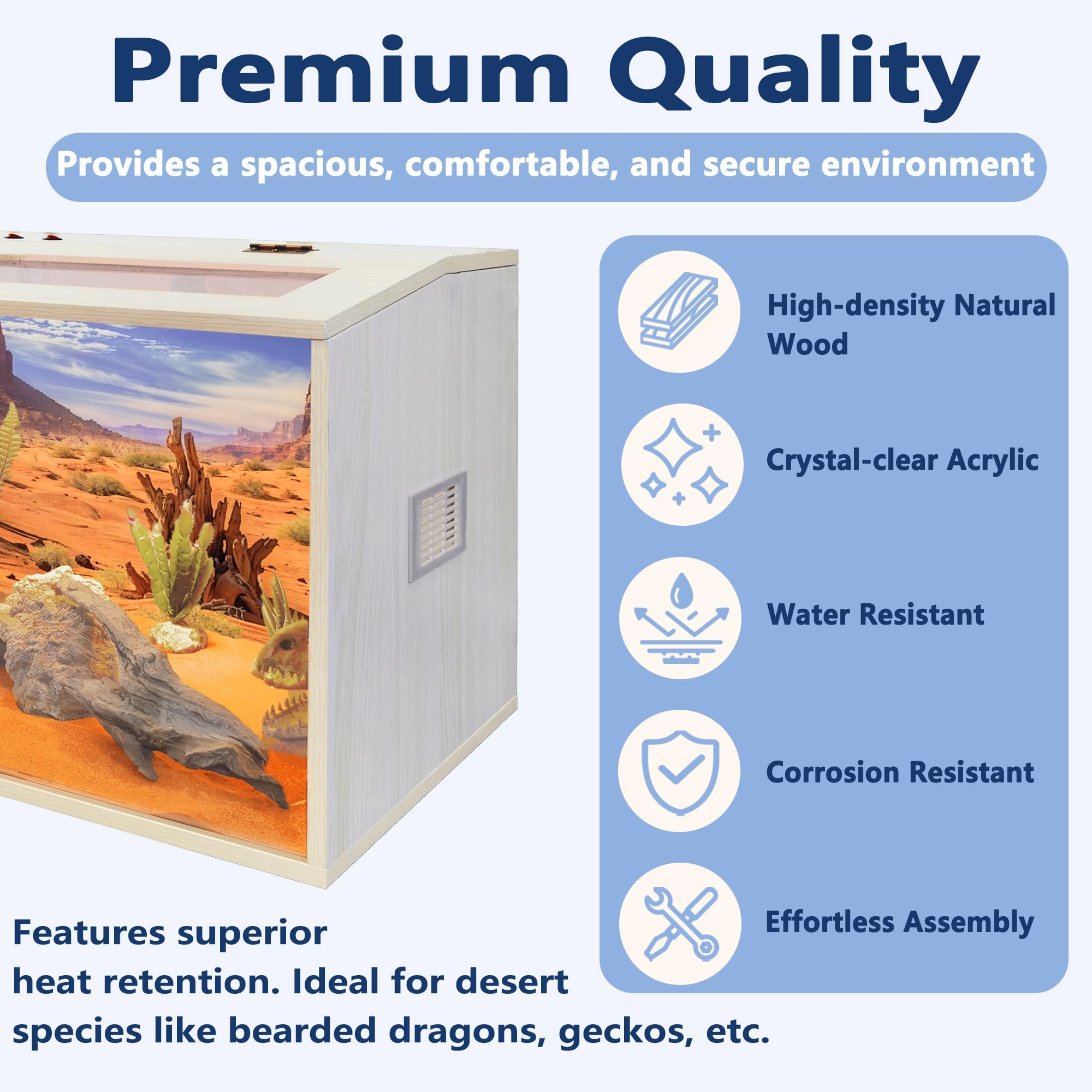 PROLEE Reptile Terrarium open wood roof for easy access