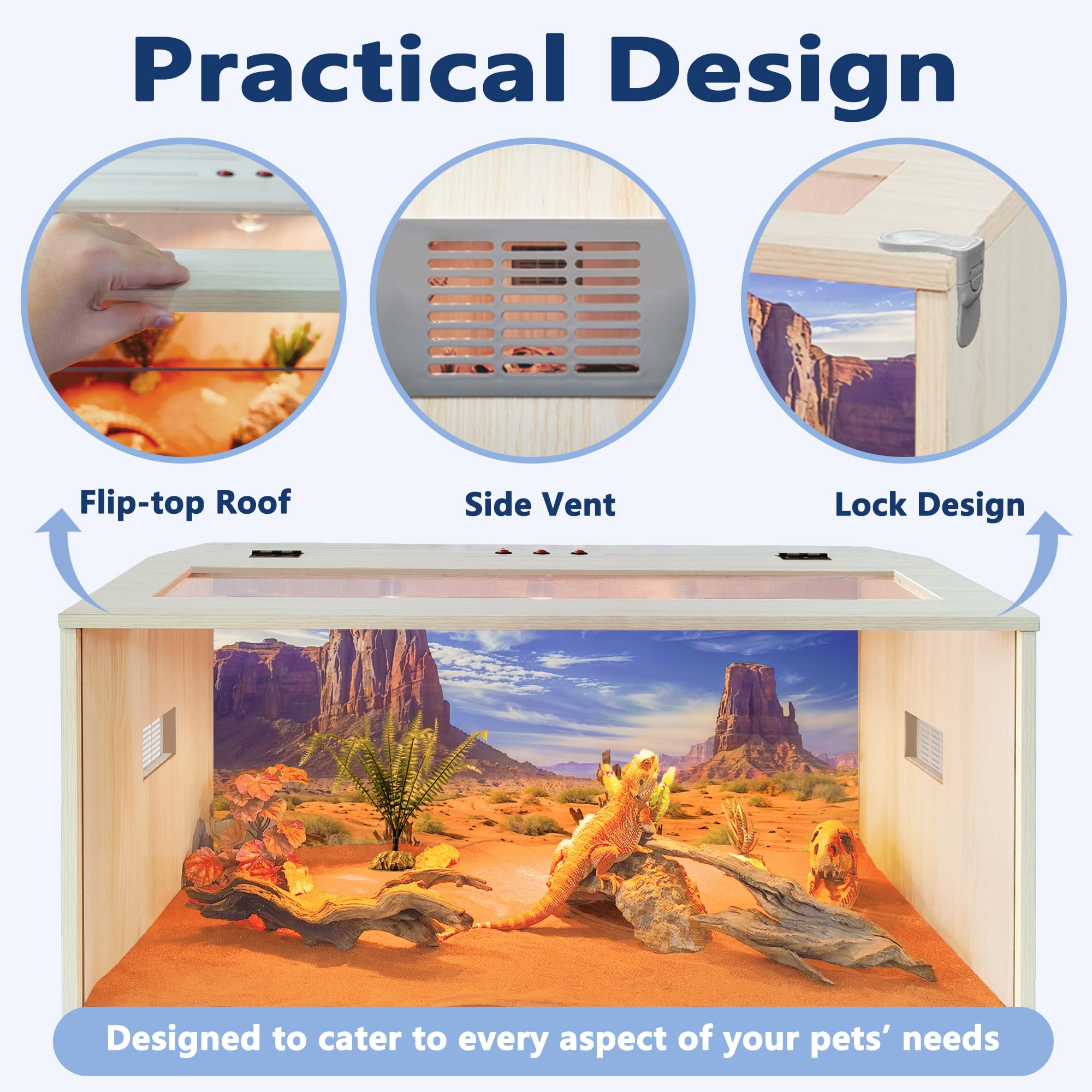 PROLEE Reptile Terrarium top vents ensure airflow and healthy enclosure conditions.