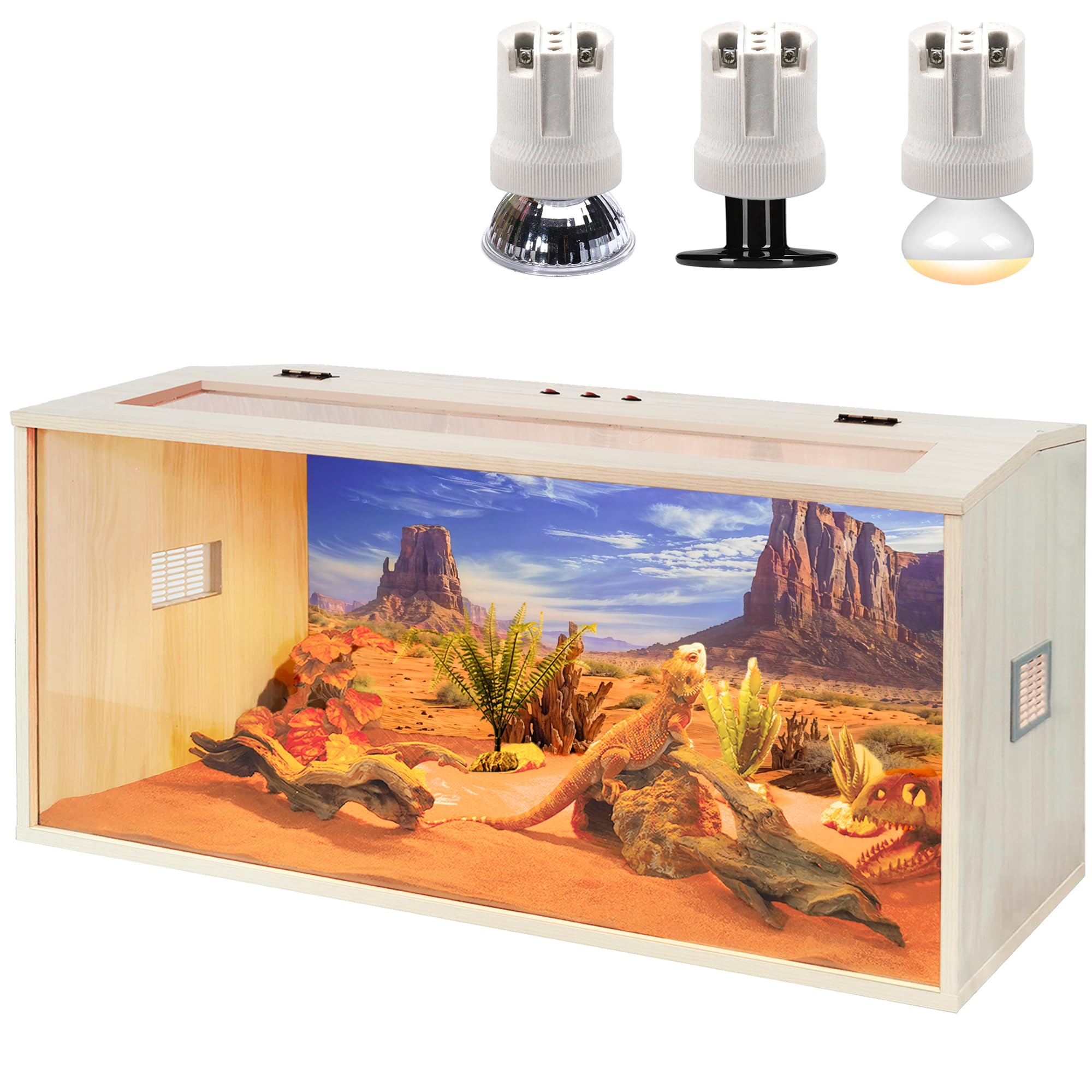 PROLEE Reptile Terrarium wood roof open offers easy access for feeding and cleaning.
