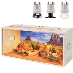 PROLEE Reptile Terrarium wood roof open offers easy access for feeding and cleaning.