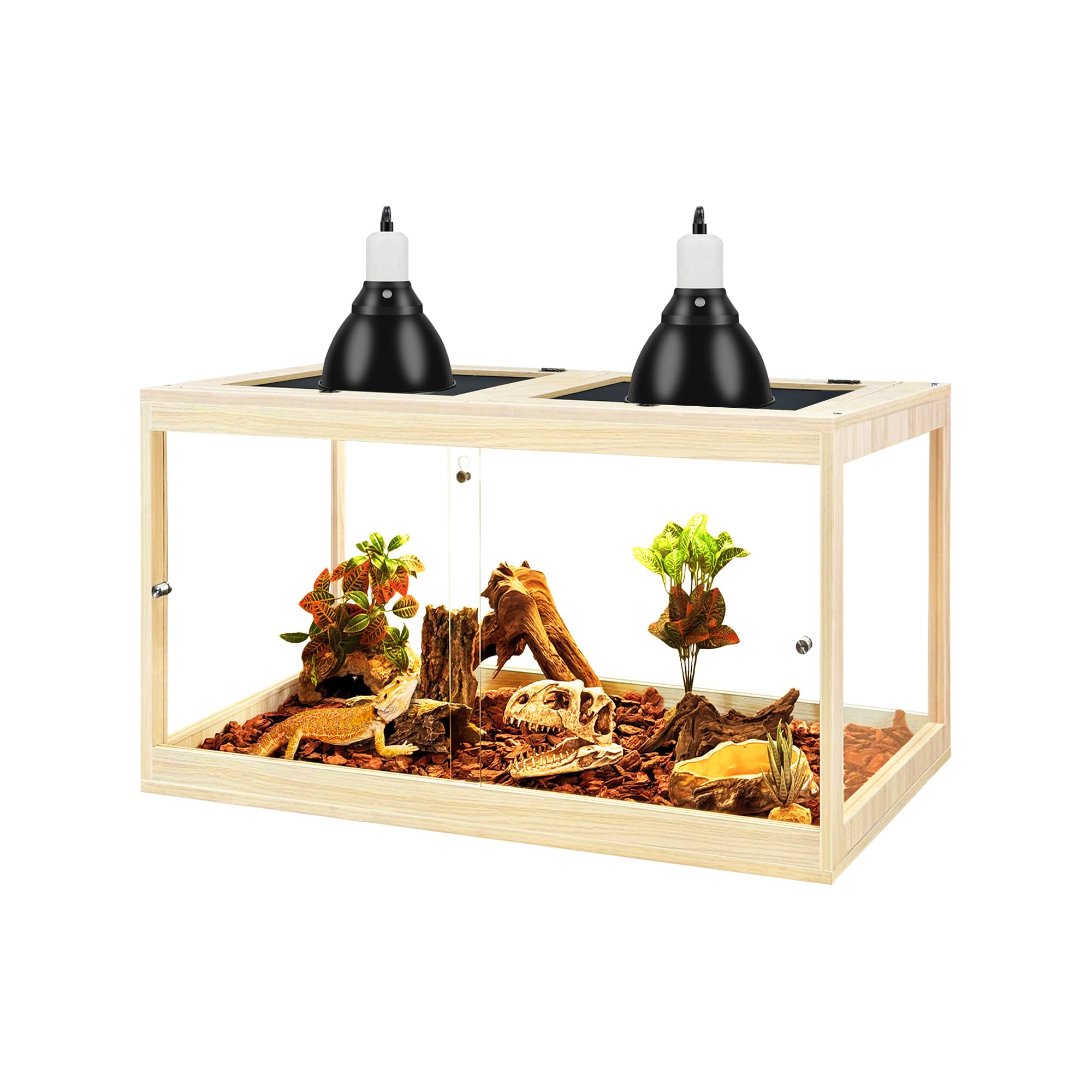 PROLEE Bearded Dragon Tank front view with clear tempered glass for daily observation
