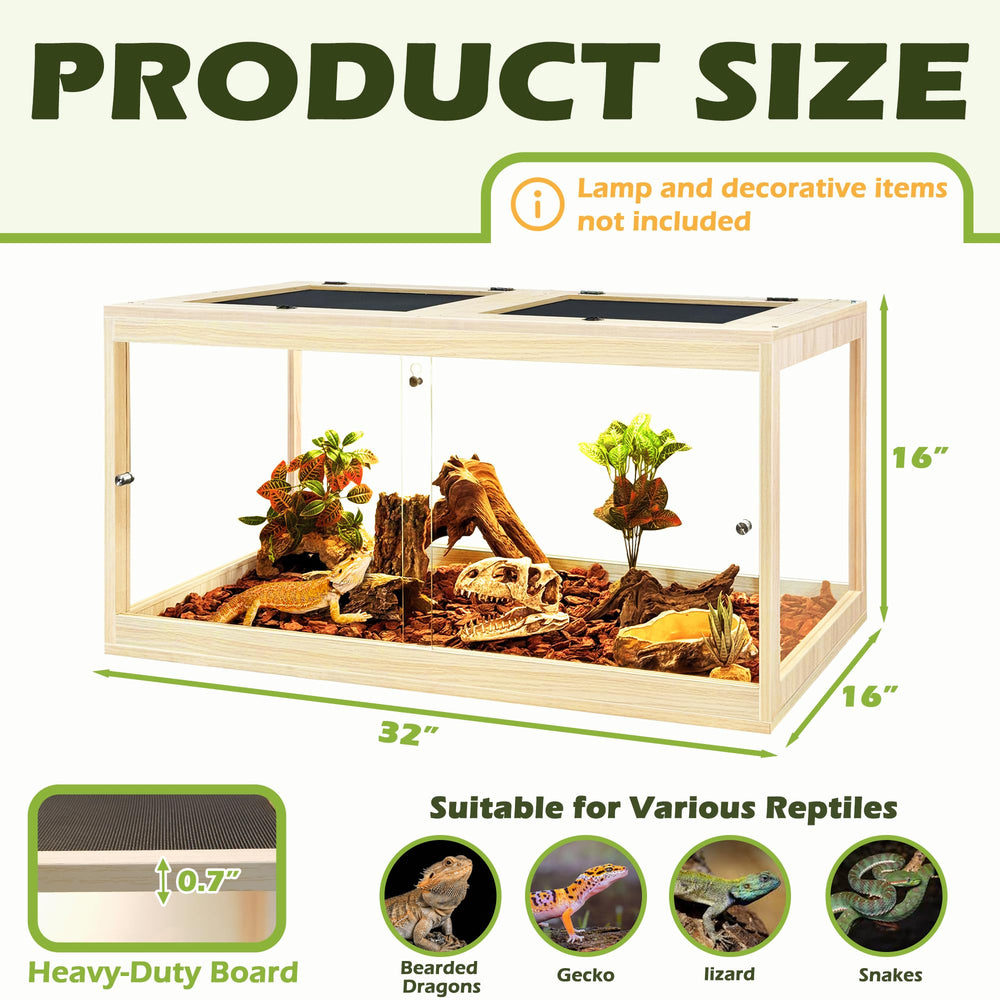 PROLEE tempered glass bearded dragon tank side view reveals spacious interior for active reptiles