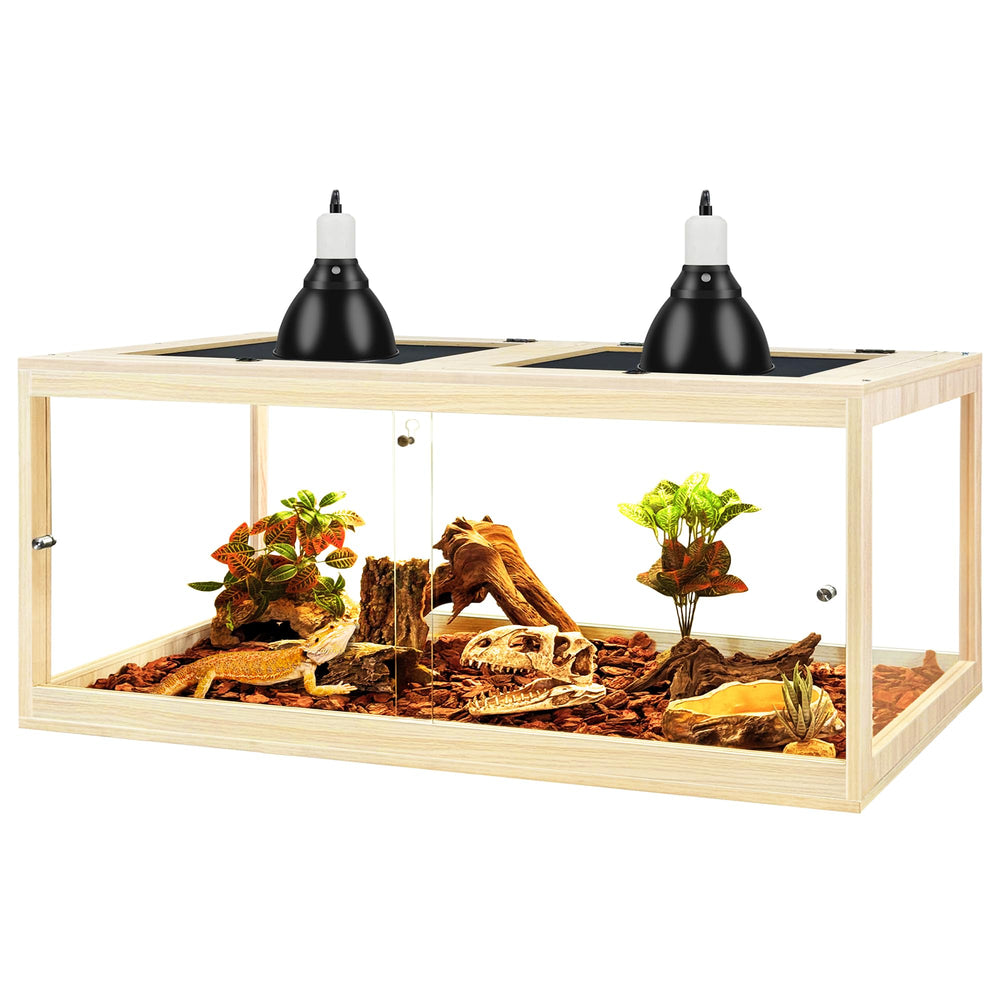 PROLEE tempered-glass bearded dragon tank oak front view offers clear visibility into your reptile's habitat