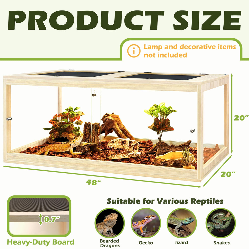PROLEE bearded dragon tank side view highlights 360° scratch-resistant glass for ongoing clarity