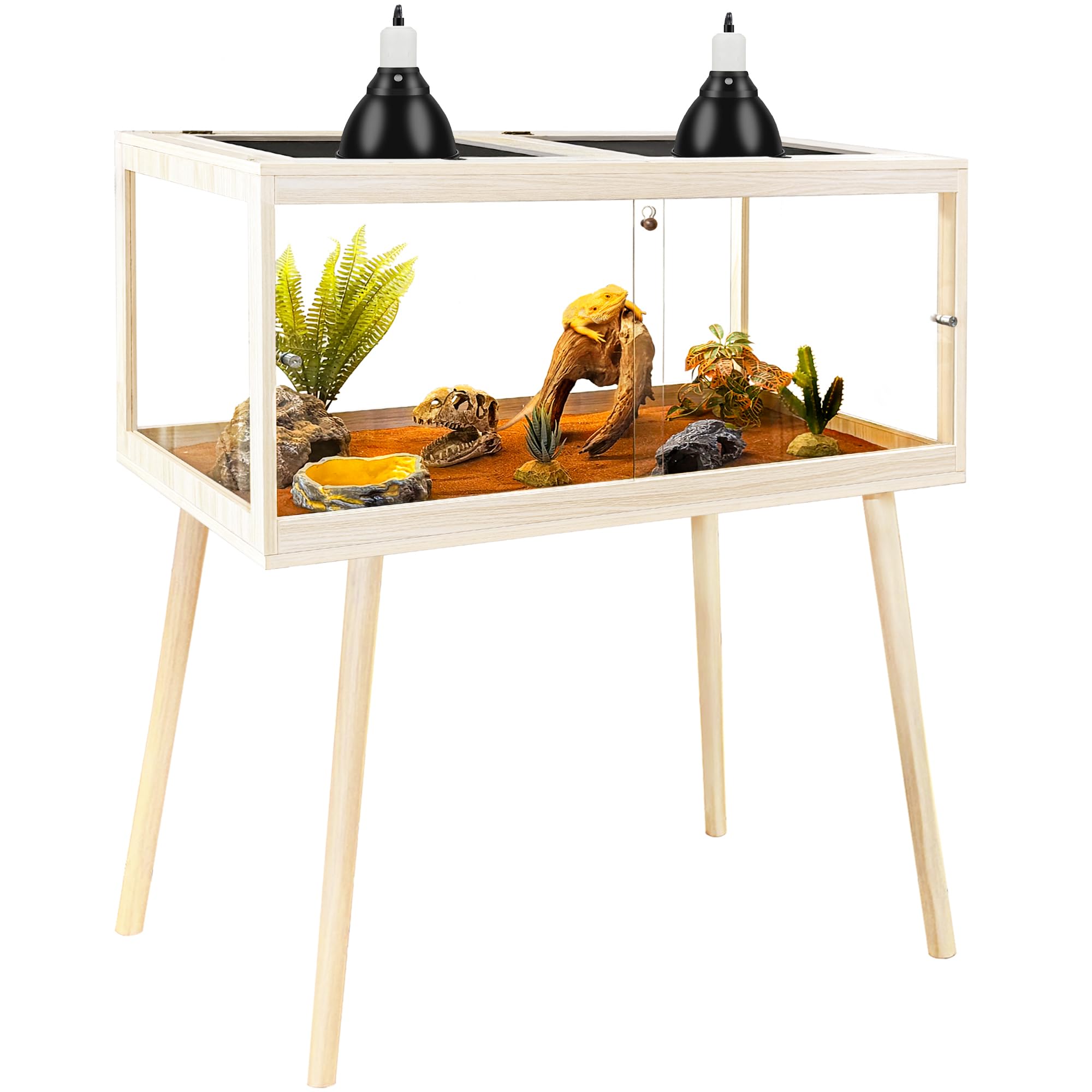 PROLEE tempered glass enclosure with legs offers stable setup for bearded dragons.