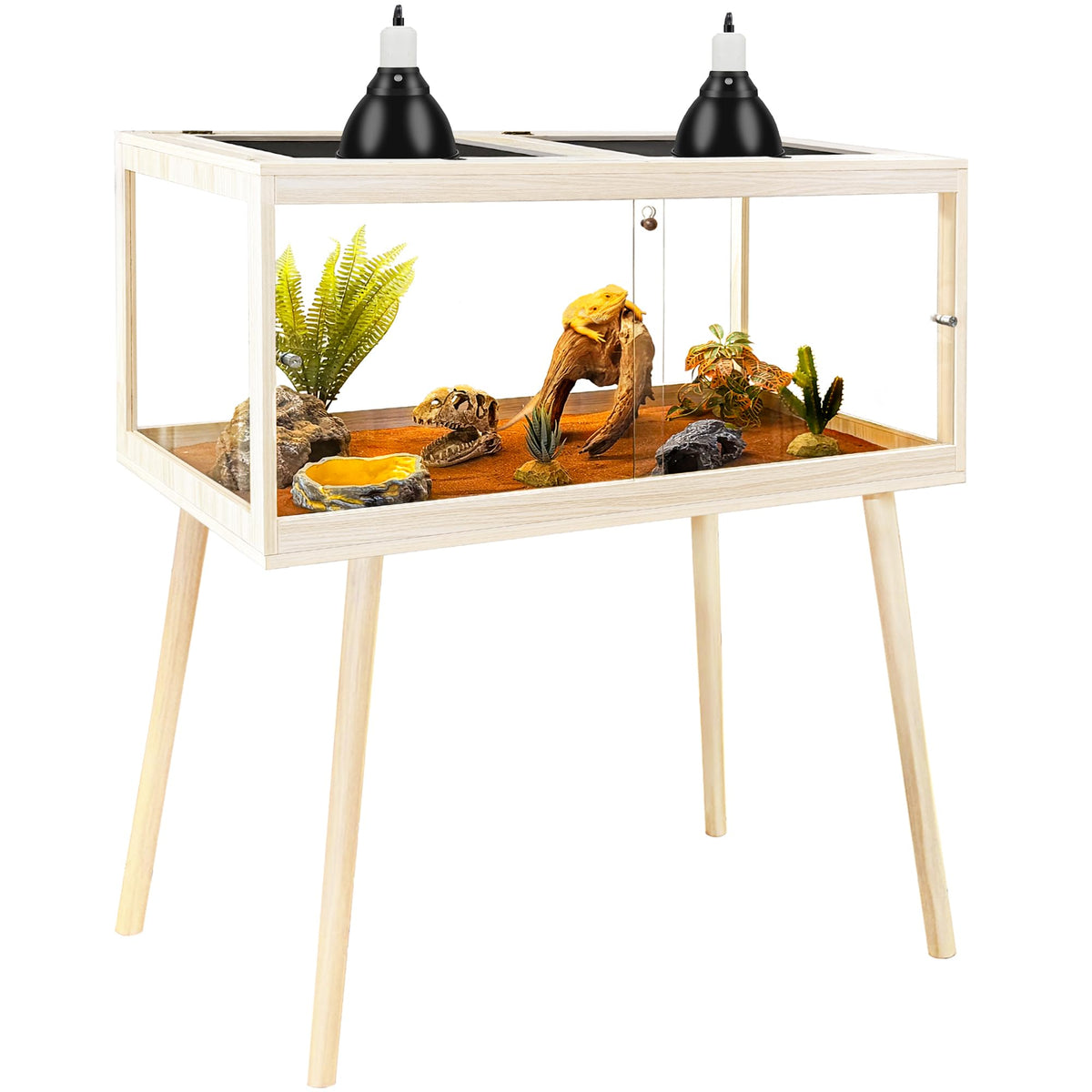 PROLEE tempered glass enclosure with legs offers stable setup for bearded dragons.