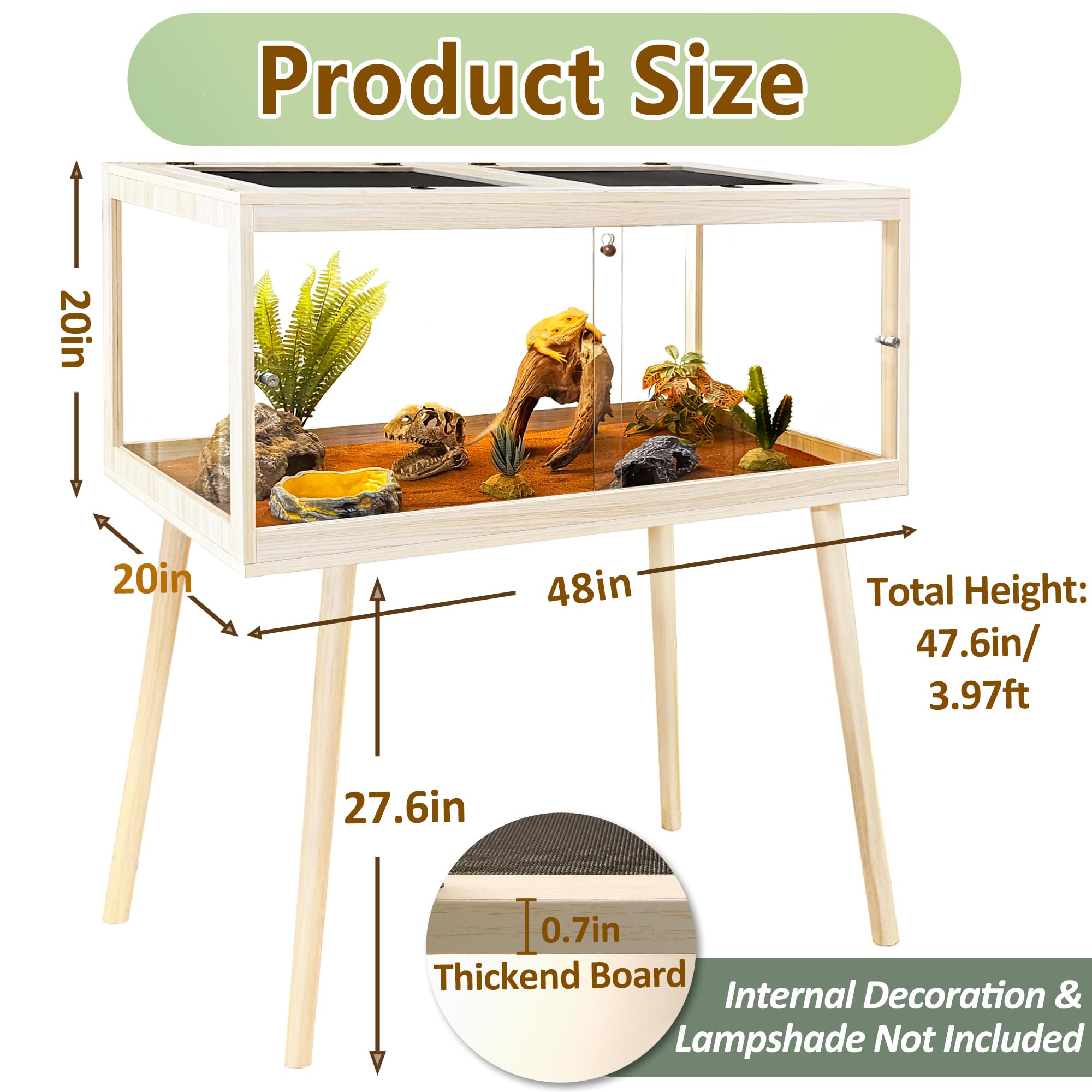 PROLEE four-sided tempered glass panels ensure clear view and durability for active reptiles.