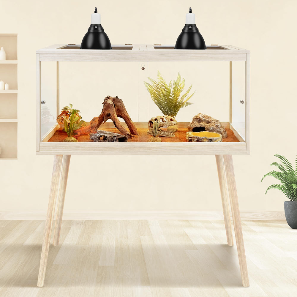 PROLEE tempered-glass oak-bottom cleaning tray aids mess management and easier maintenance