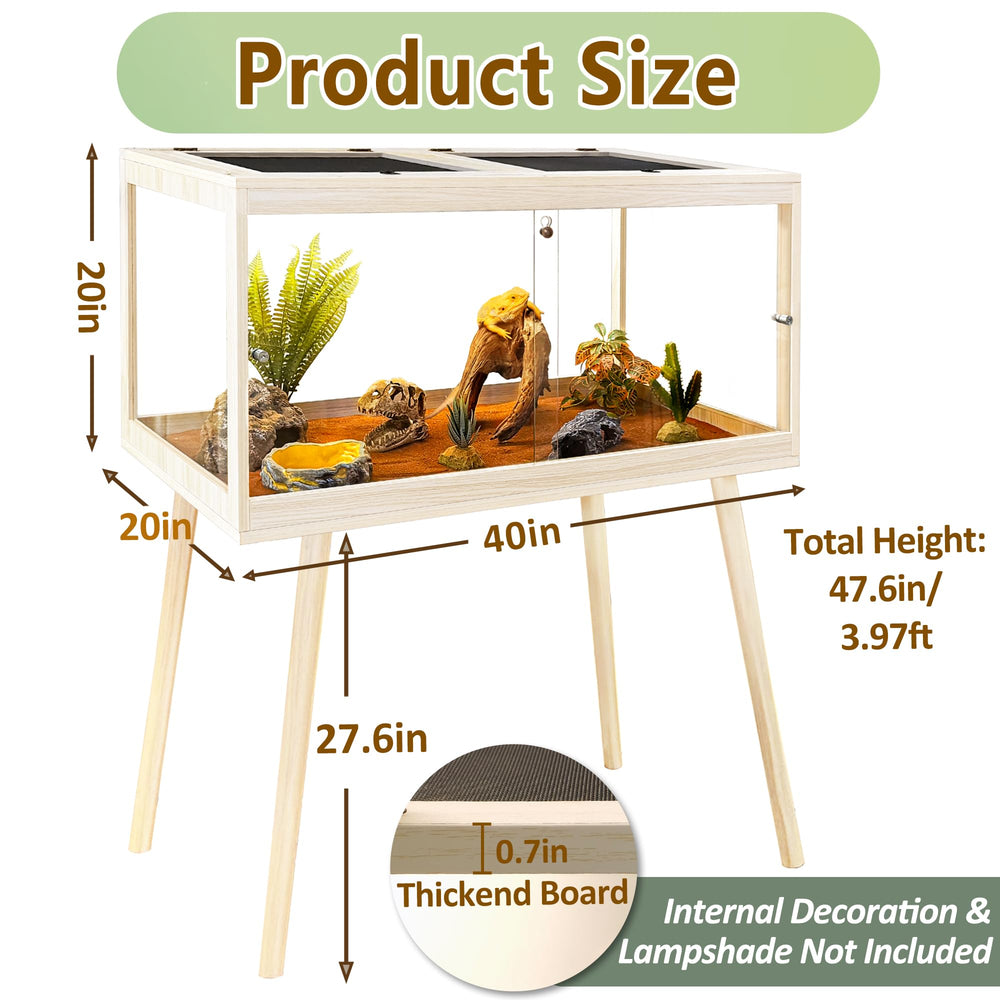 PROLEE tempered-glass reptile enclosure oak front view shows unobstructed access for feeding and handling