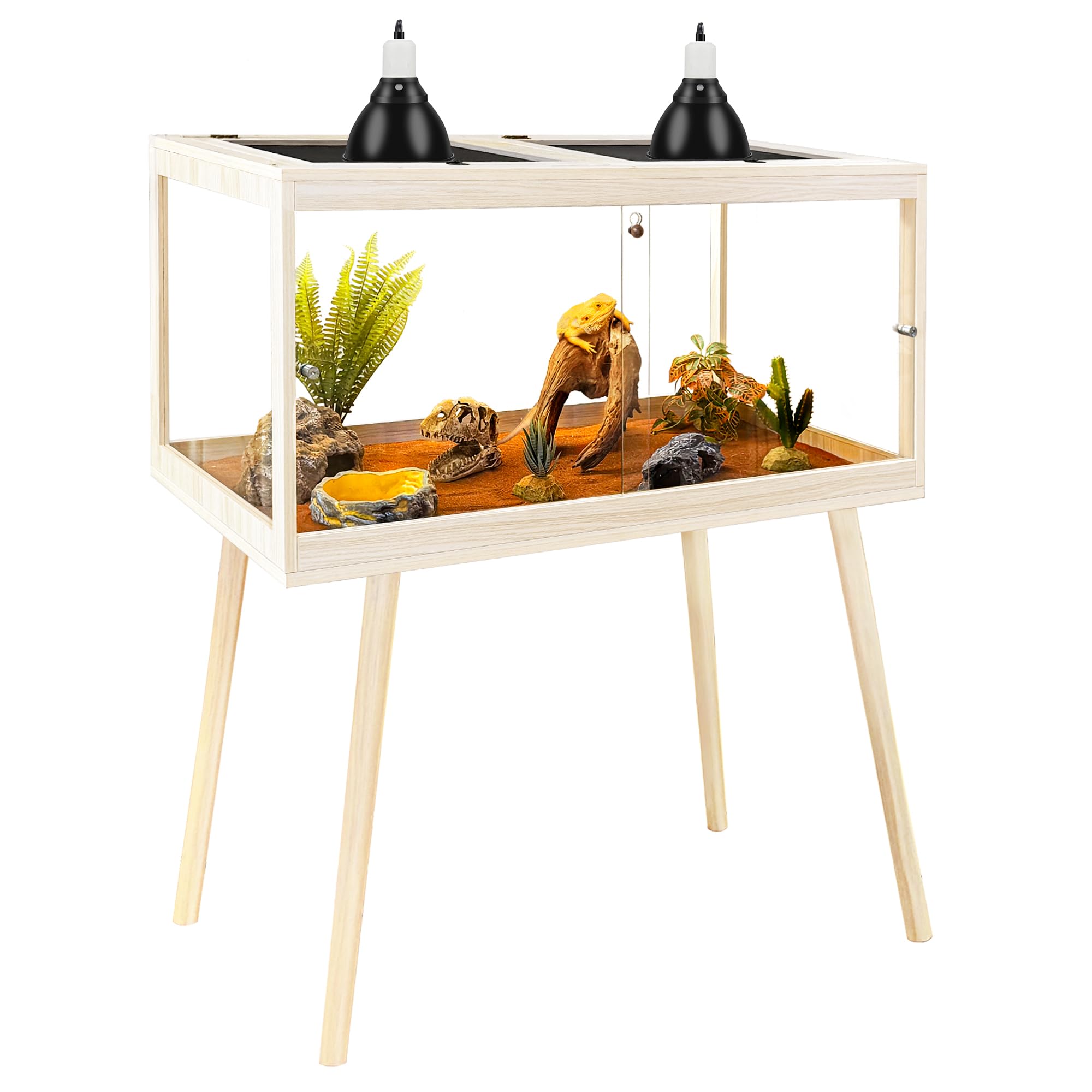 PROLEE tempered-glass reptile enclosure oak side view offers crystal-clear visibility for observing your pet
