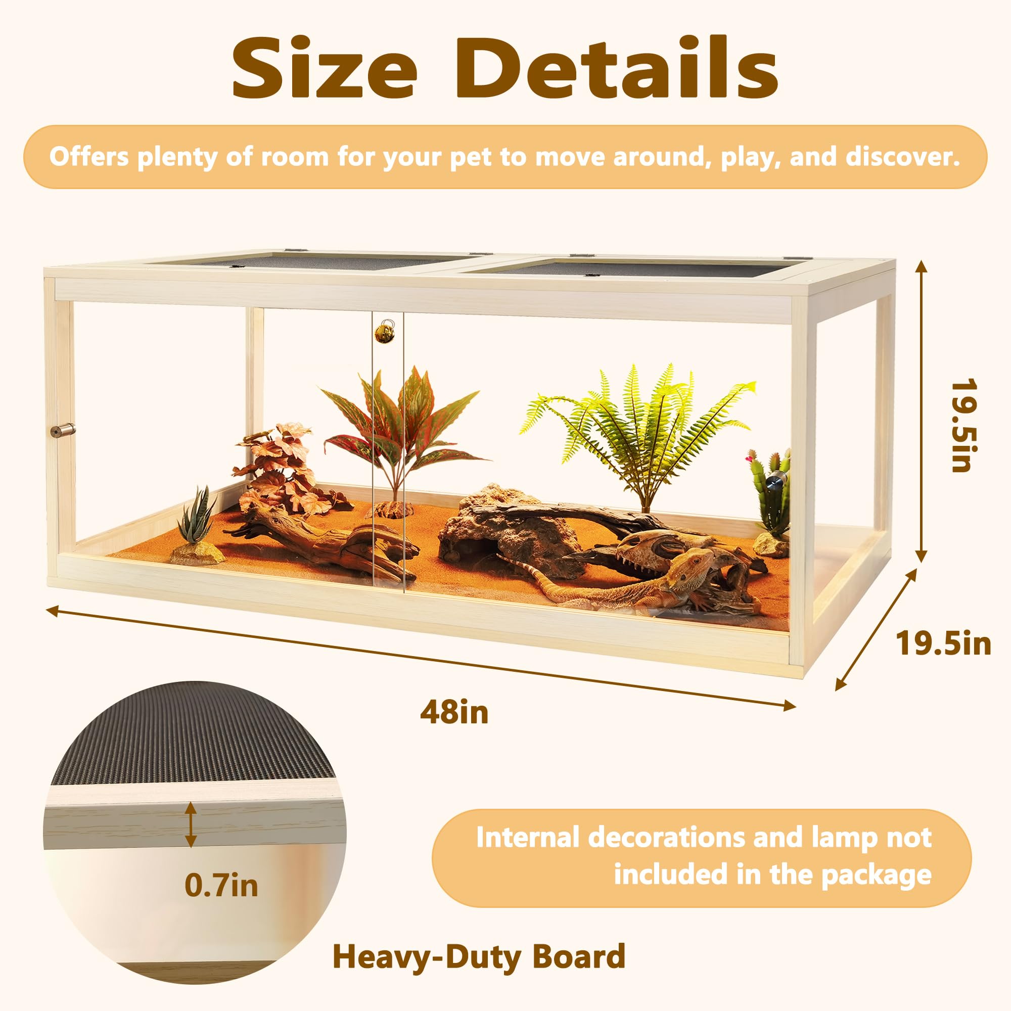 PROLEE terrarium 81gallon side view highlights spacious interior for active pets.
