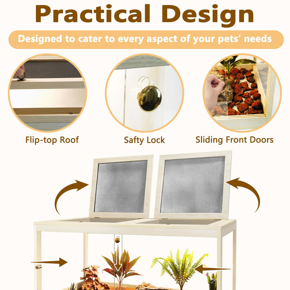 PROLEE terrarium features four transparent sides for better visibility and activity.