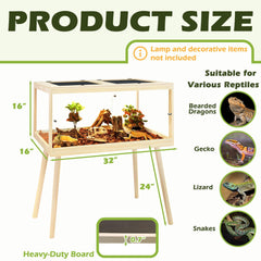 PROLEE wooden lizard tank with acrylic side panels offers clear viewing of scaly companions.