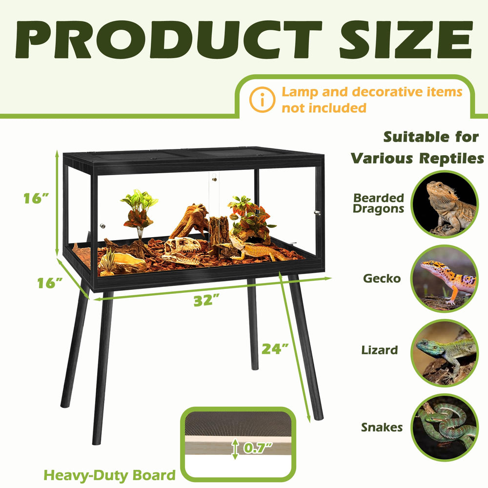 PROLEE wooden lizard tank shown with clear acrylic panels for visibility