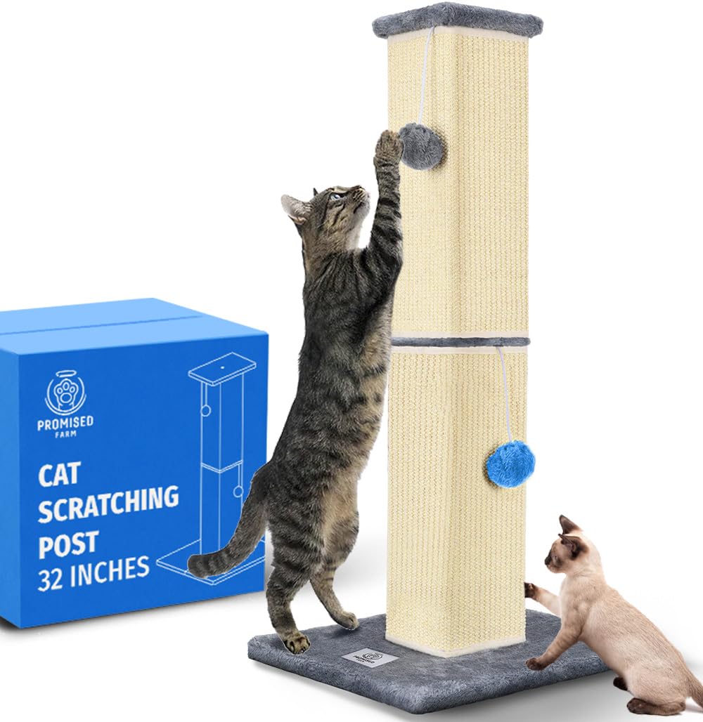 PROMISED FARM tall cat scratching post 32 inches side view shows sturdy sisal for durable scratching