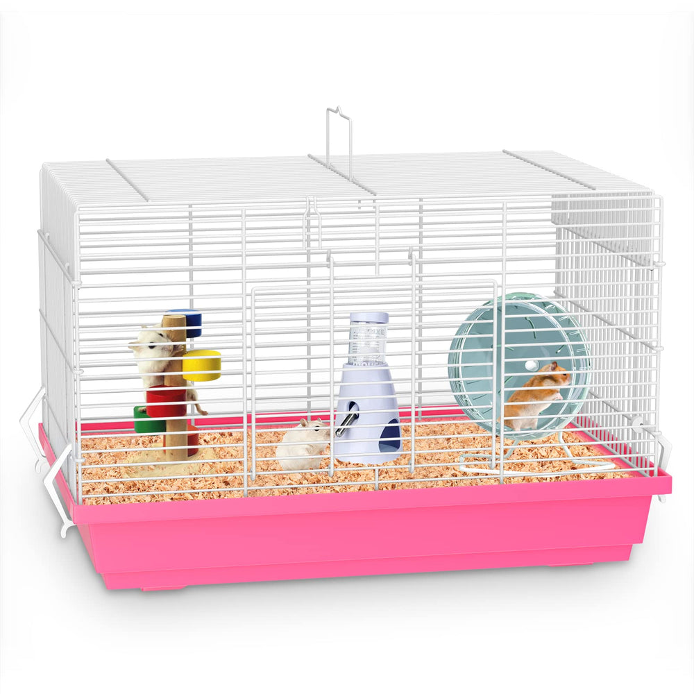 Pronetcus hamster cage space shows roomy interior for exercise and enrichment.