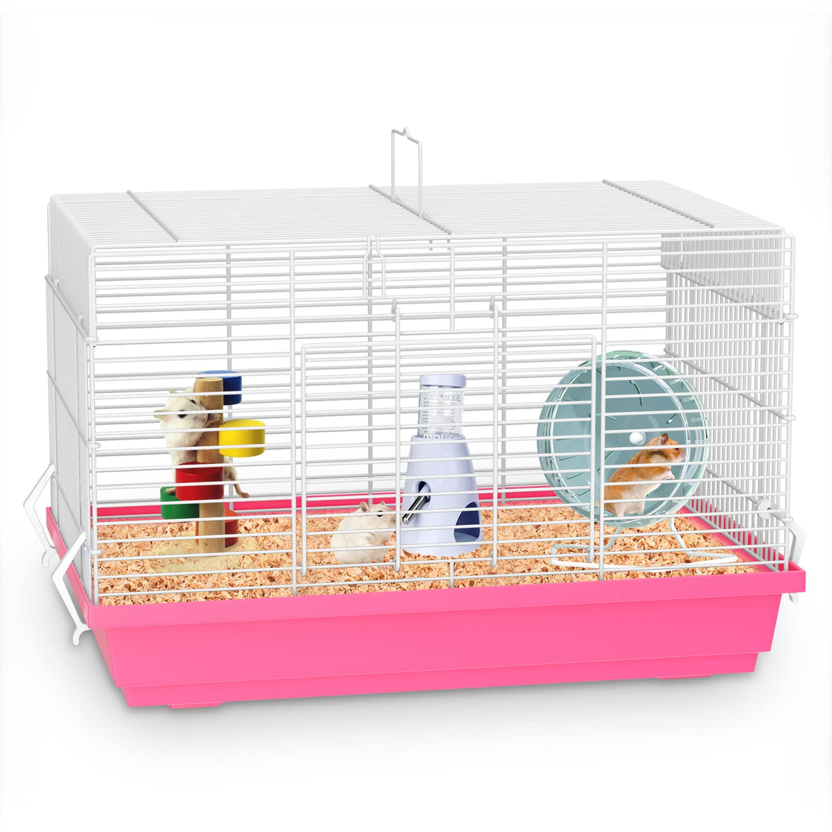 Pronetcus hamster cage space shows roomy interior for exercise and enrichment.