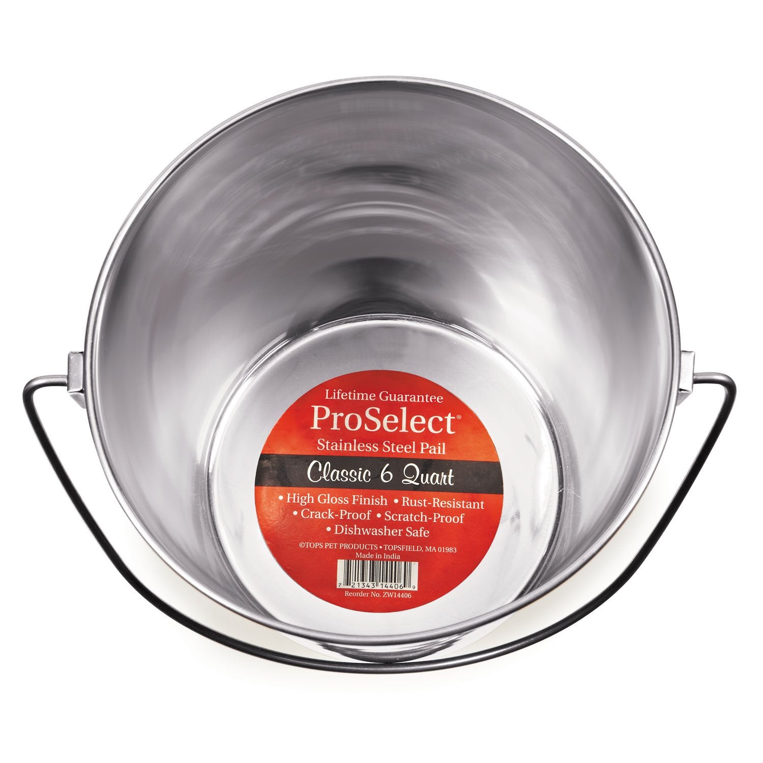 ProSelect heavy-duty stainless steel pail side view for durable kennel use