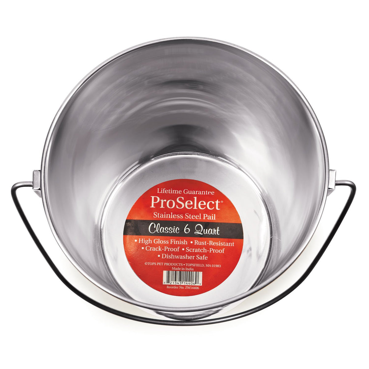 ProSelect heavy-duty stainless steel pail side view for durable kennel use