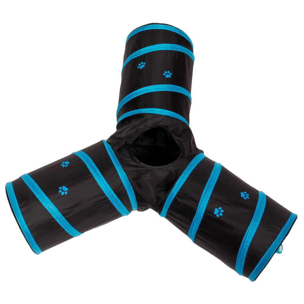 Prosper Pet Cat Tunnel crinkle section adds textured stimulation for curious kittens and cats.