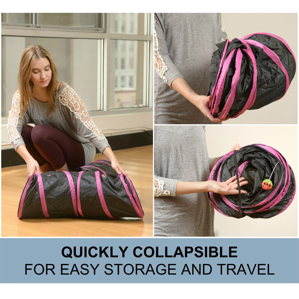 Prosper Pet Cat Tunnel made from durable 190T polyester resists snagging and wipes clean.