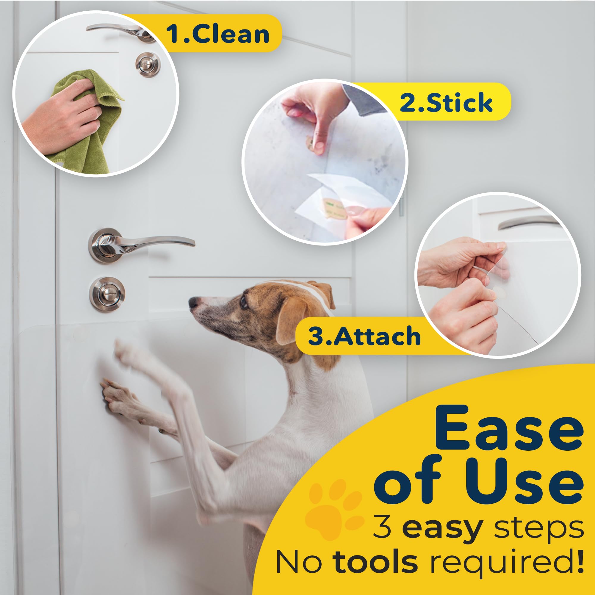 PROTECTO anti-scratch door shield appears nearly invisible on surfaces.
