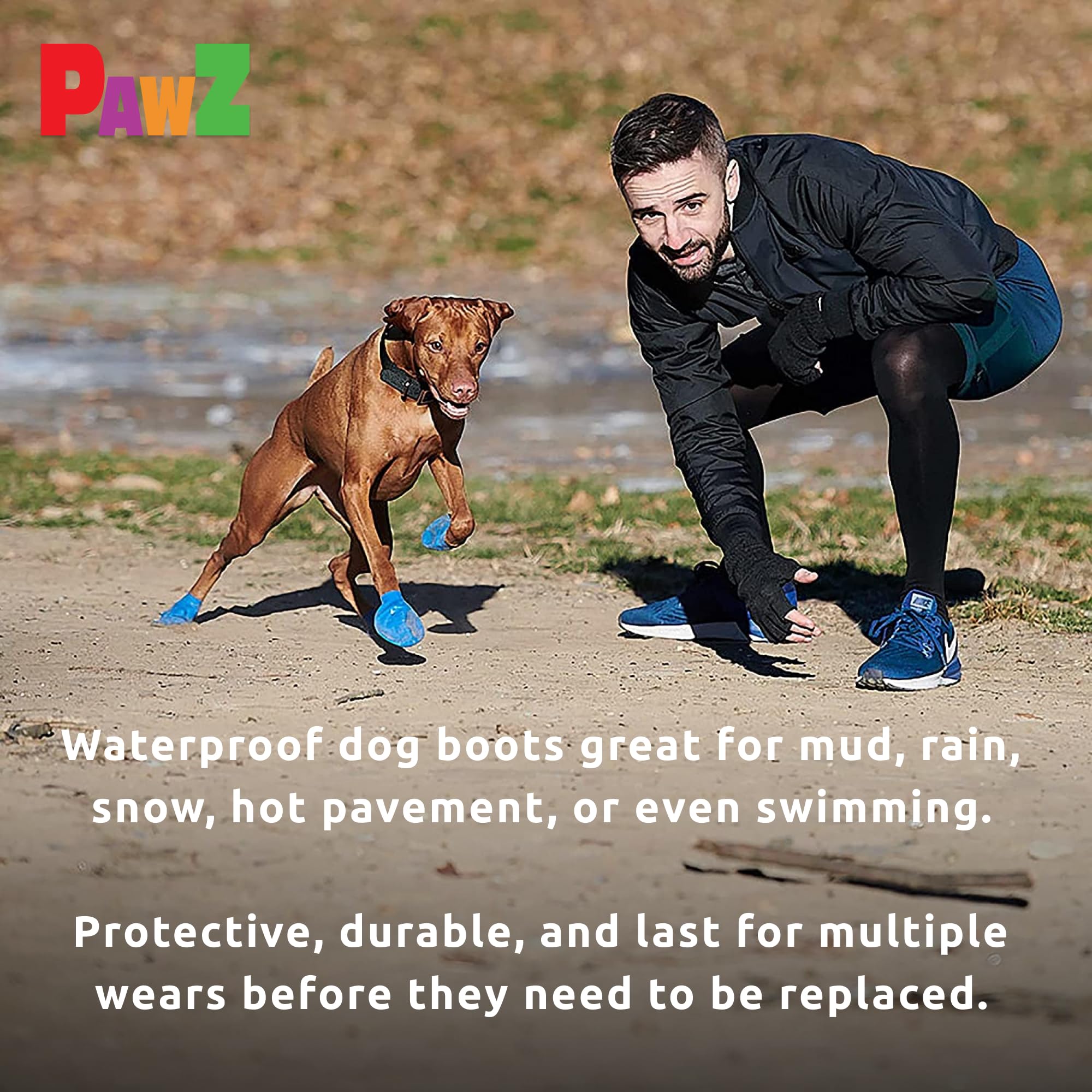 Protex PawZ dog boots keep paws dry in rain for comfortable wear.