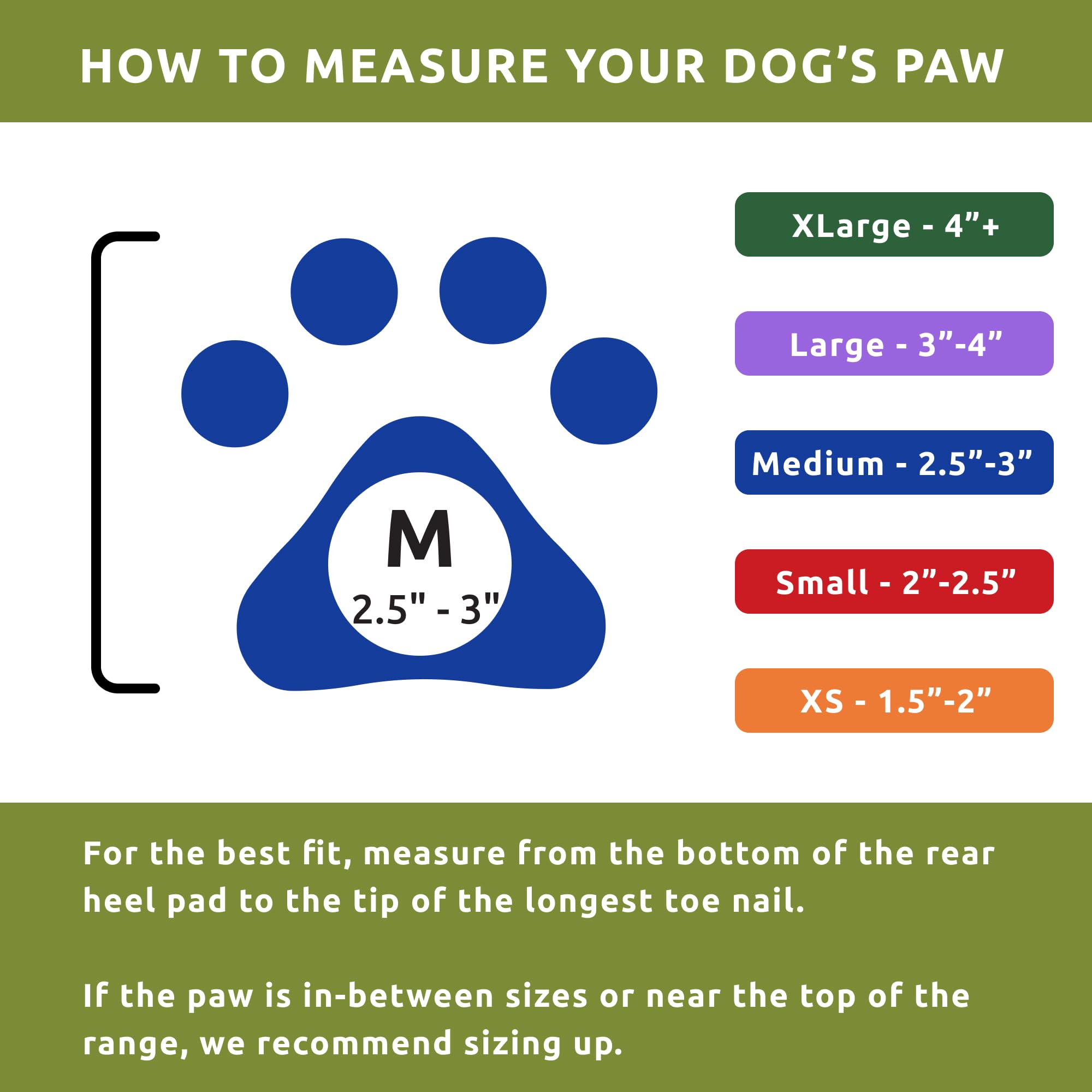 Protex PawZ sizing chart helps pick the correct medium paw fit