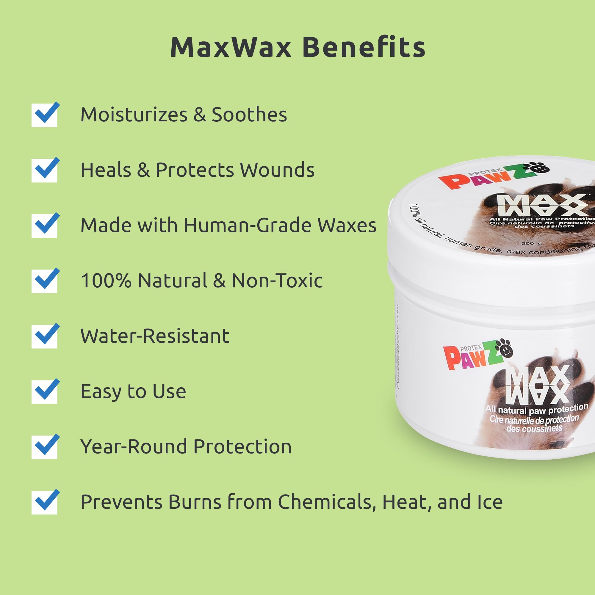 Protex PawZ MaxWax label highlights beeswax and vitamin E ingredients