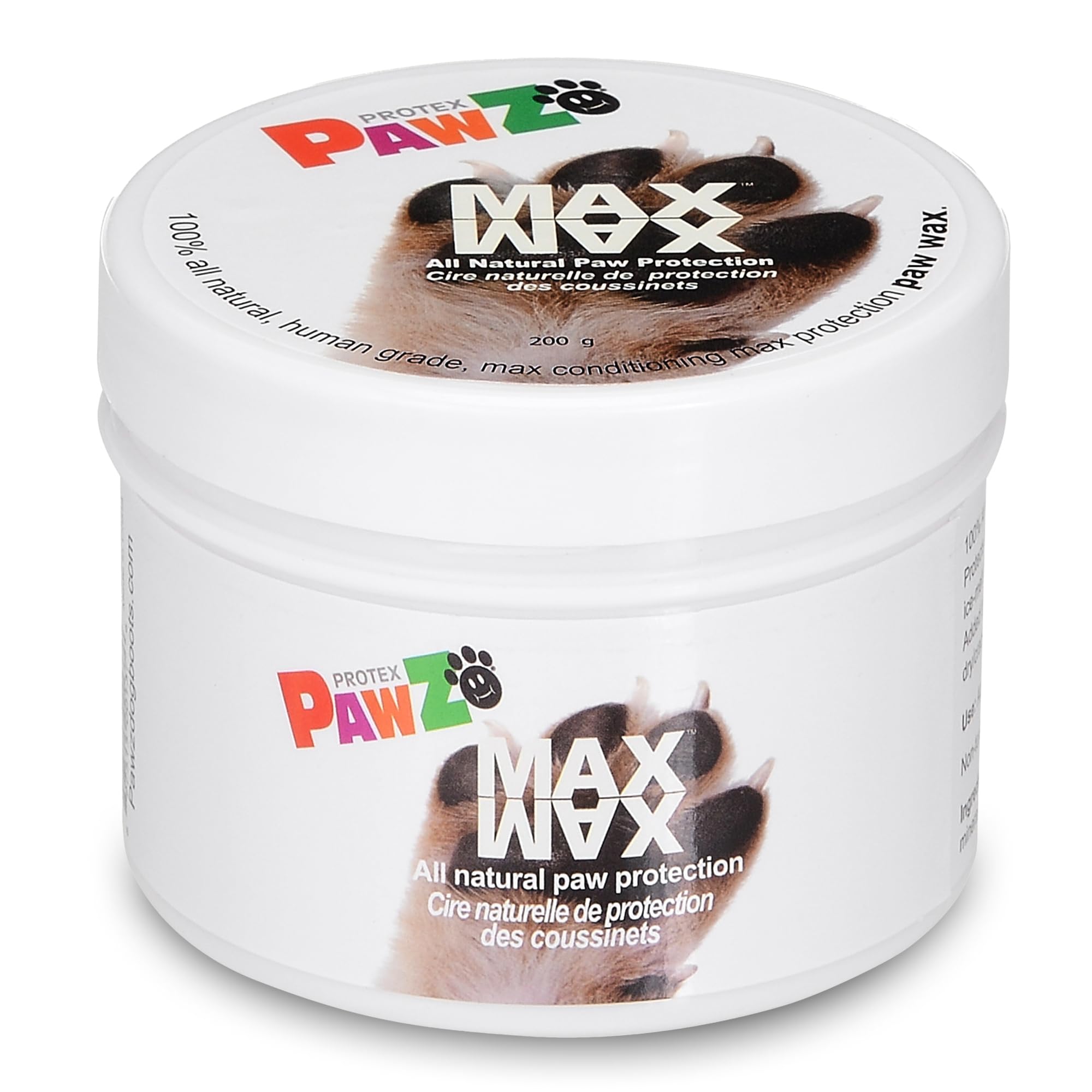 Protex PawZ MaxWax balm jar closeup showing all-natural paw care ingredients