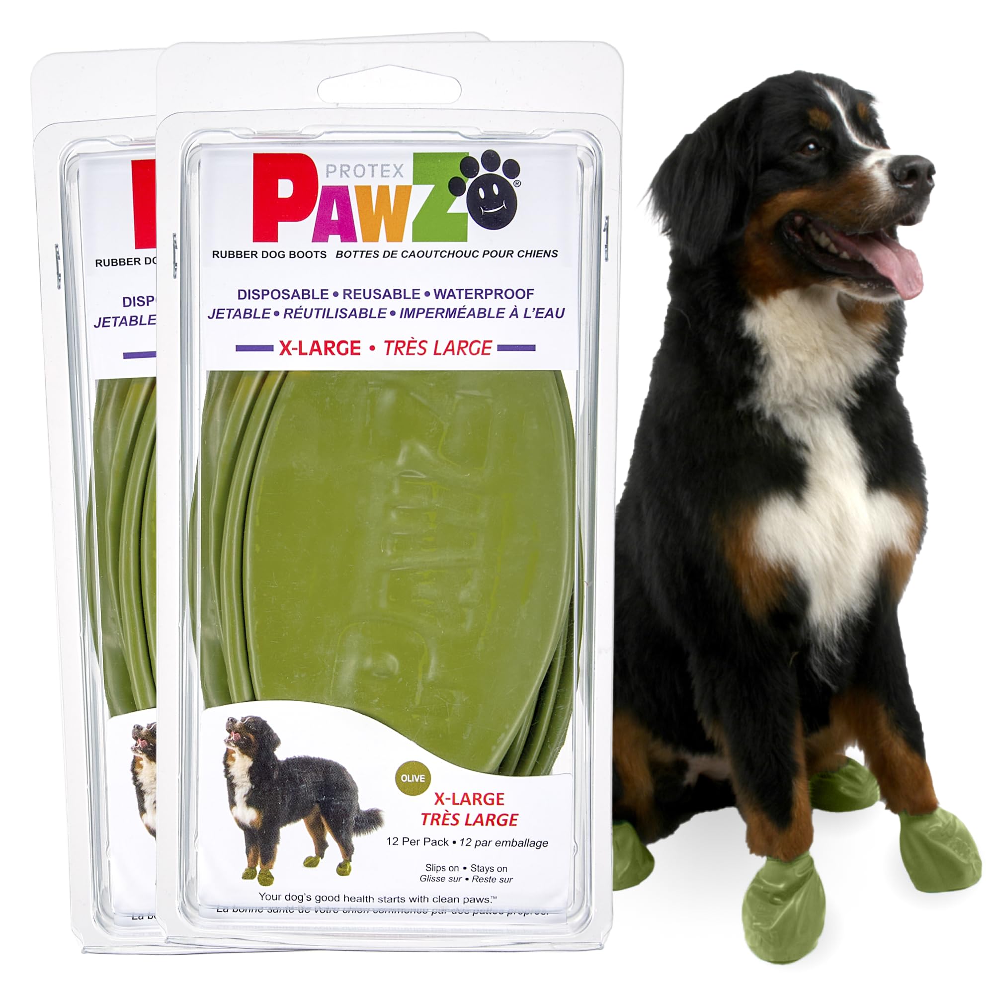 Protex PawZ olive green dog boots pull-on close-up for all-weather protection.