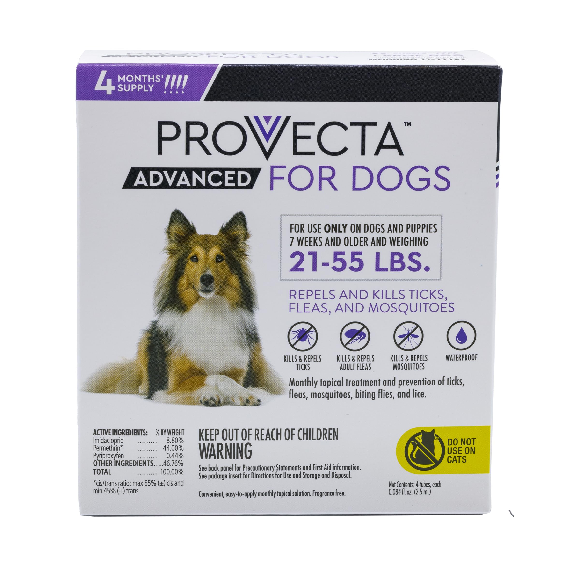 Provecta Advanced for Dogs bottle application shows easy monthly topical treatment.
