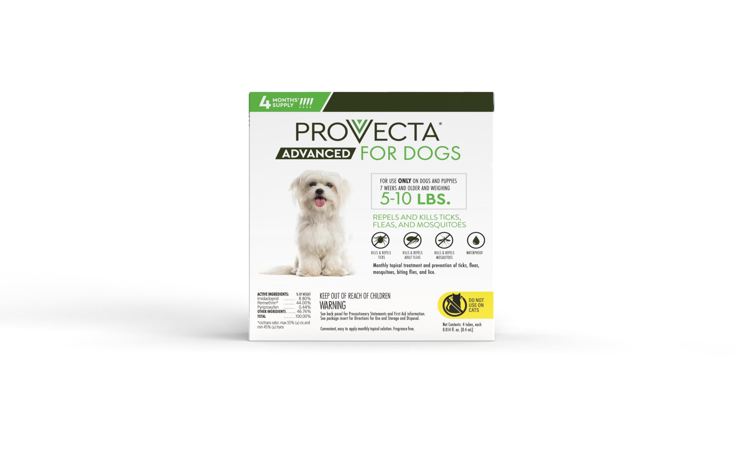 Provecta Advanced demonstrates lice and biting flies protection for small dogs.