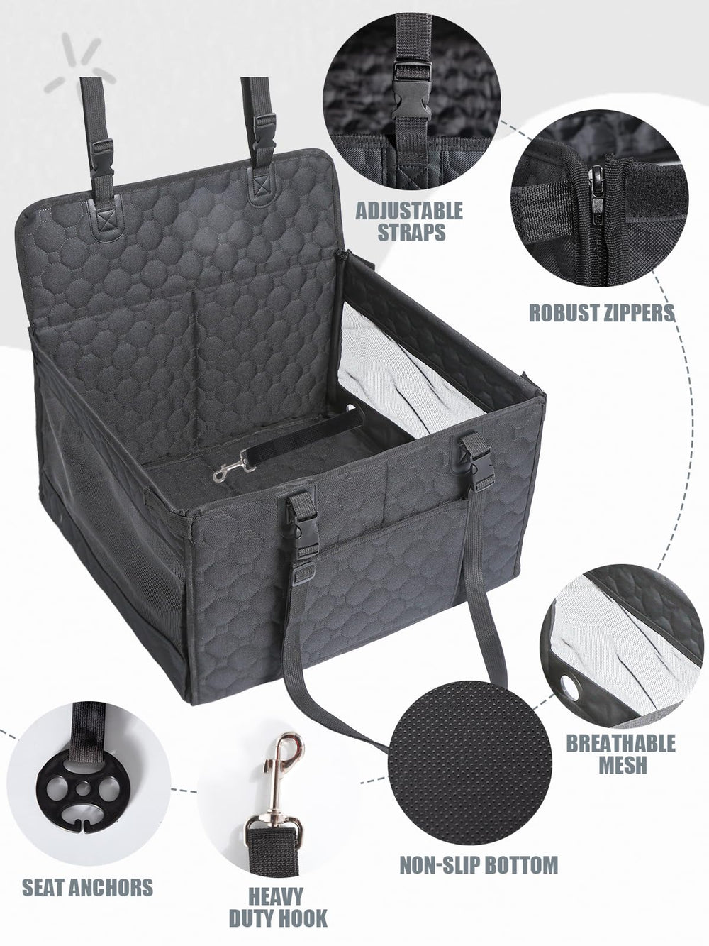 Prpeko dog seat bottom and front plates prevent tipping on sudden stops