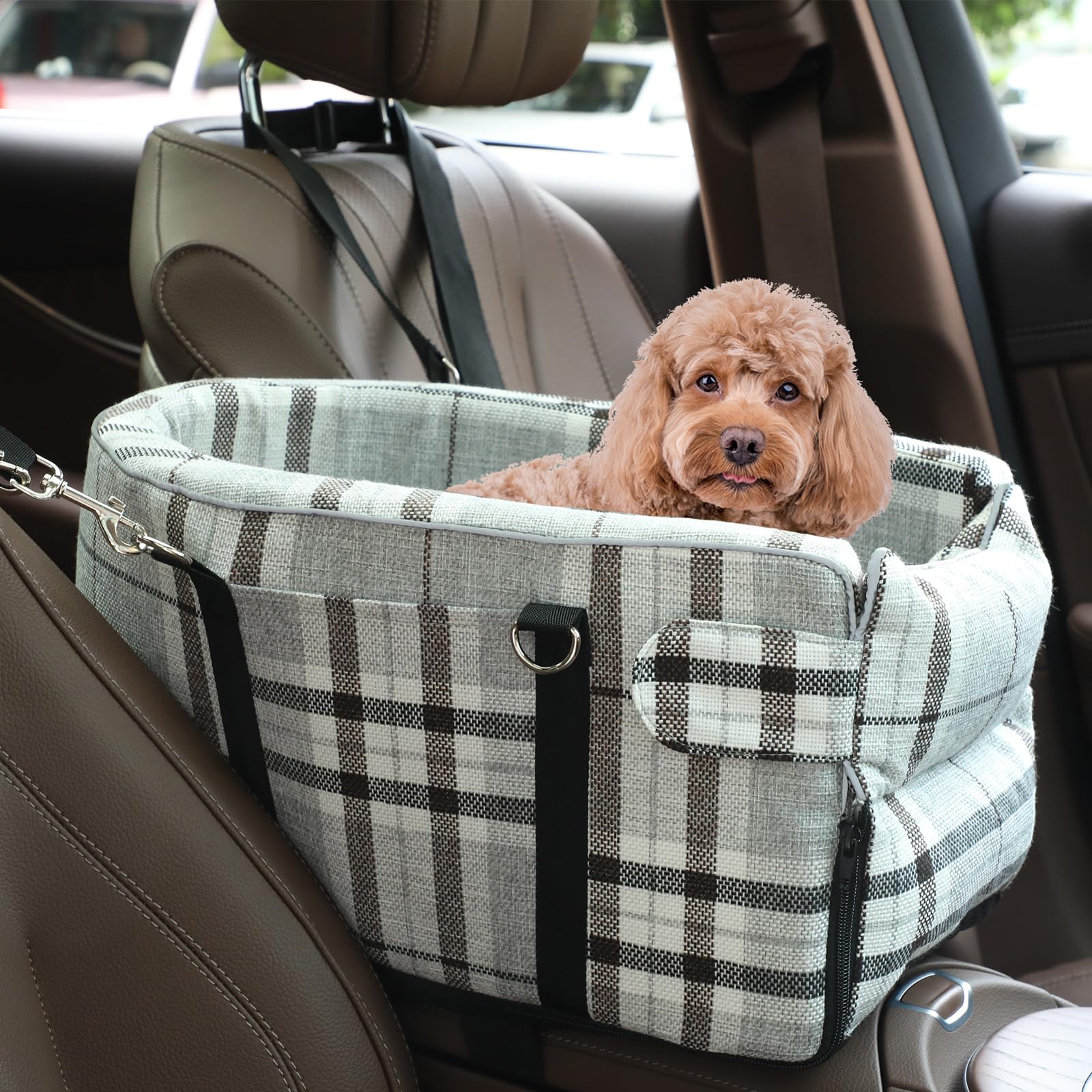 Prpeko small dog car seat in grid grey, secure against sliding