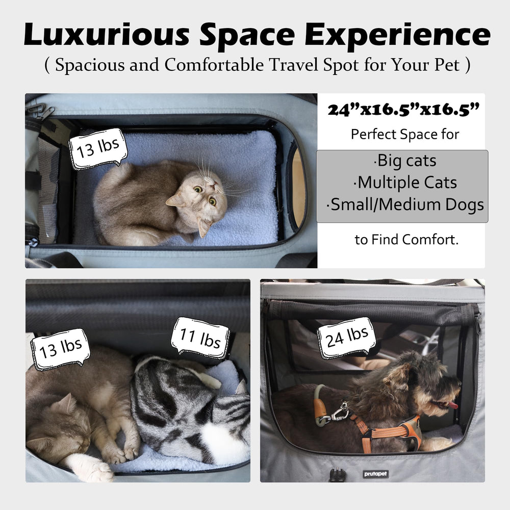Prutapet Large Cat Carrier side view shows spacious interior for bigger cats and small dogs.