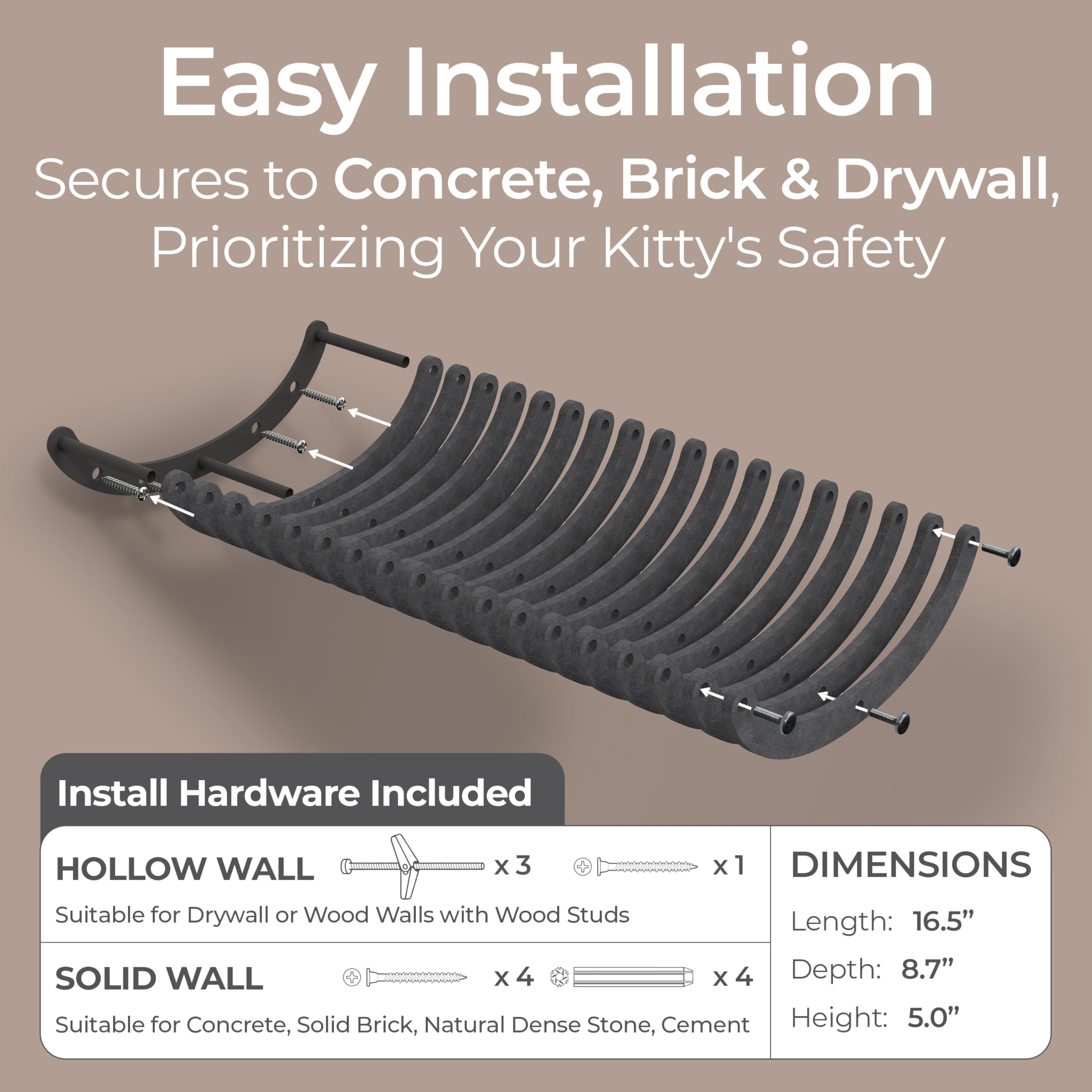 Pryde Pets installation hardware included for quick secure mounting on common wall types.