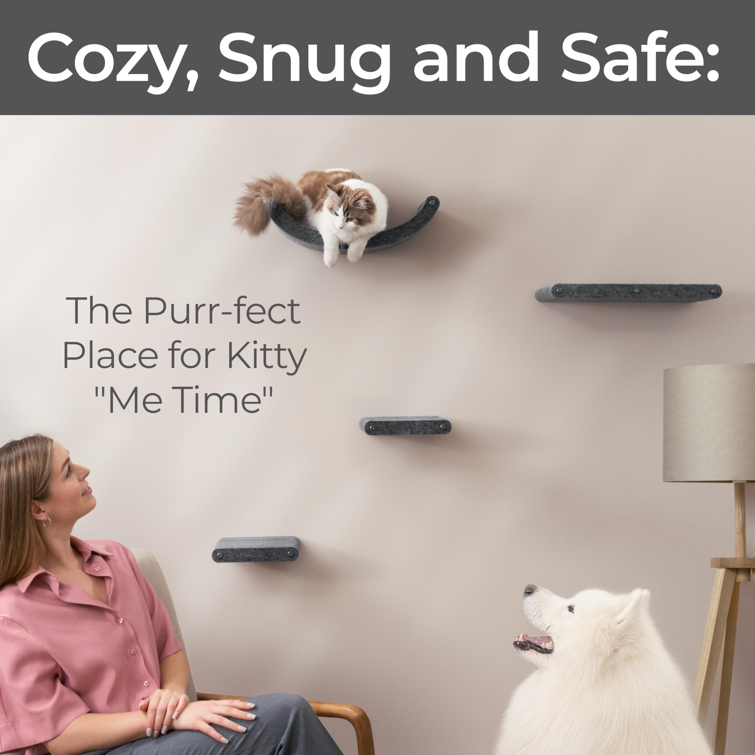 Pryde Pets modular climber perches create a stylish cat playground in small spaces.