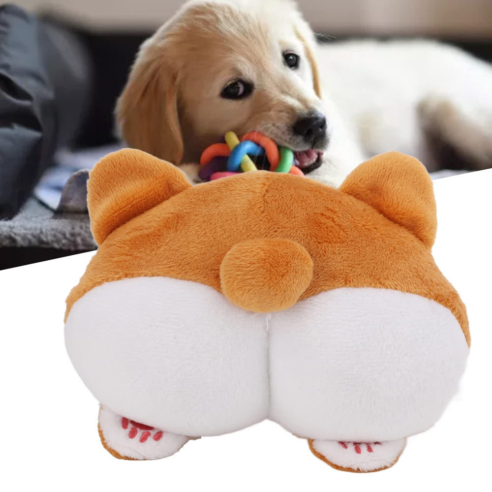 Pssopp corgi butt toy with squeaker inside, encourages interactive play.