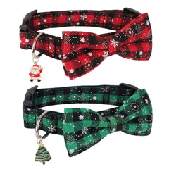 PTDECOR Christmas dog collar in red plaid snowflake for small dogs, comfortable all-day wear.